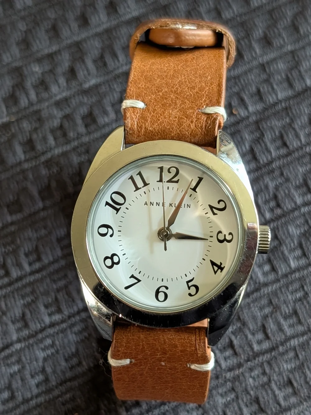 Anne Klein Brown Leather Strap Silver-Tone Dial Watch